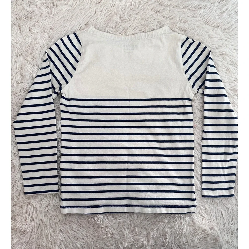 Mini Boden Girls Navy White Striped Rainbow Heart Long Sleeve Shirt Size 7-8Y